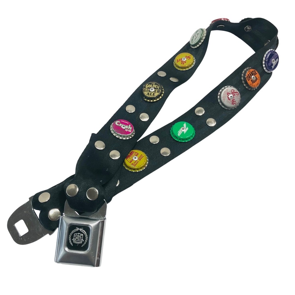 Vintage Cadillac Seatbelt Buckle Bottle Cap Belt Y2K Grunge Punk Upcycled 34 L